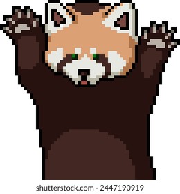 pixel art of red panda playing isolated background