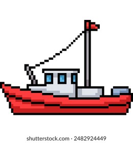 pixel art of red patrol boat isolated background