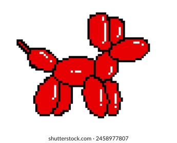 Pixel Art of Red Poodle Dog Balloon on Clear Background for Game Element 