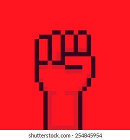 Pixel Art Red Rebel Fist Up