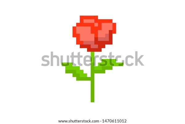 Pixel Art Red Rose On White Stock Vector (Royalty Free) 1470611012 ...