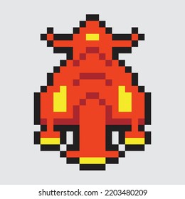 Pixel Art. Red Spaceship Isolated