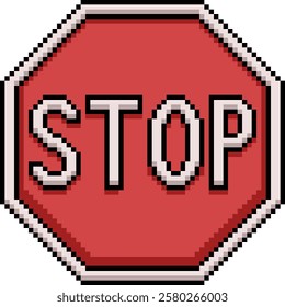 pixel art of red stop sign isolated background