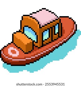 pixel art of red toy boat isolated background