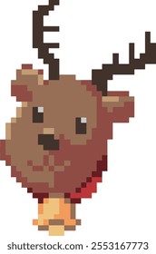 Pixel art reindeer with bell in christmas day