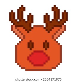 Pixel art reindeer face with red nose Vector