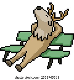 pixel art of reindeer nap chill isolated background