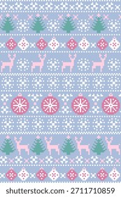 Pixel Art Reno Con Árbol De Pino Y Adorno Navidades De Punto Sin Costuras Patrón Ilustración vectorial