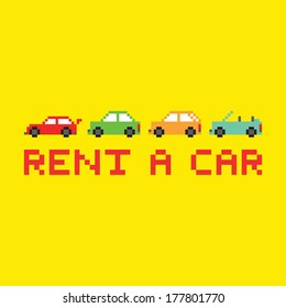 Pixel art rent a car vector card