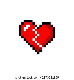 Pixel art retro 8 bit red heart broken isolated vector illustration