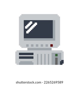 Pixel art retro computer 8 bit style isolated on white
