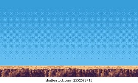 Video Pixel Art nivel de juego retro, 8 bits 2D fondo de juego, Plantilla de píxeles. piedras, hierba y cielo azul. Ilustración vectorial