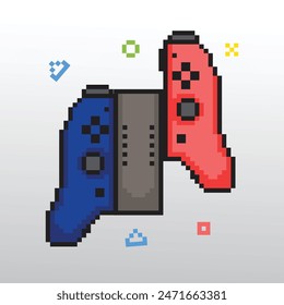 Pixel art retro gaming console vector illustrations