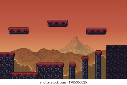 Pixel Art Retro Lava Tiles and Volcanic Scenery Assets for Games