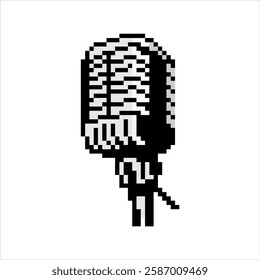 Pixel art of retro microphone. Pixelated of stand-up microphone icon.