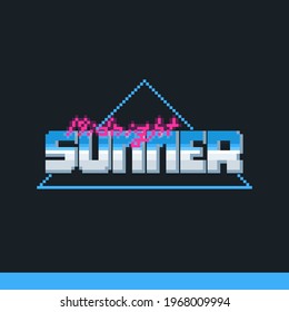 Pixel art retro midnight summer 
 neon chrome text design.