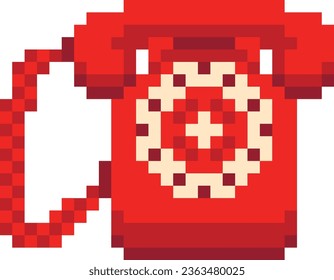 Pixel art retro phone and handset icon. Vintage rotary phone sign 8-bit design. Vector illustration.