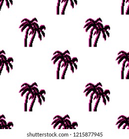 Pixel art of retro seamless pattern palms. Pixel palms. 8 bit