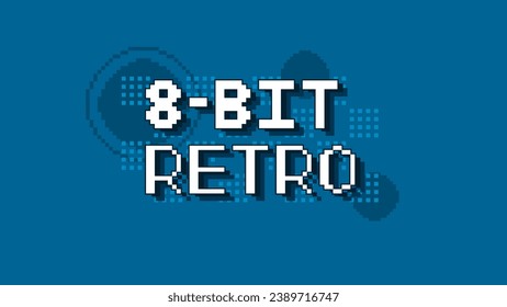 Pixel Art Retro Style Blue 8bit Typography Template Illustration
