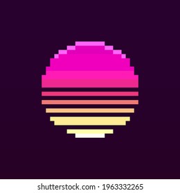 Pixel art retro sunset icon.