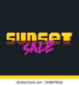 Pixel art retro sunset sale text design.