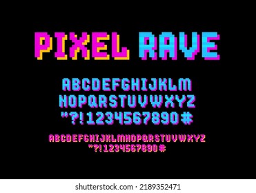Pixel Art retro type font in 8-bit game style -  editable vector template