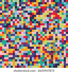 Pixel art retro vector illustration featuring colorful vhs static noise. Abstract mosaic video effect seamless pattern