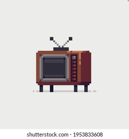 Pixel art retro wooden analog tv icon