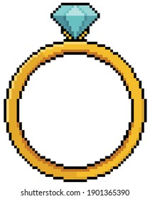 Pixel Art Ring with diamond 8bit game icon on white background
