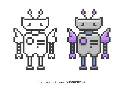 Pixel art robot. Vector illustration in retro style