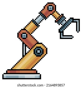 Pixel art robotic arm. Mechanical arm vector icon for 8bit game on white background

