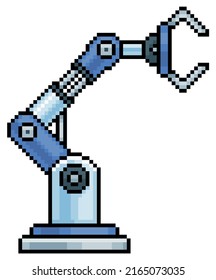 Pixel art robotic arm. Mechanical arm vector icon for 8bit game on white background
