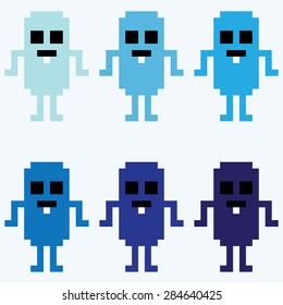 Pixel art robots isolated vector set