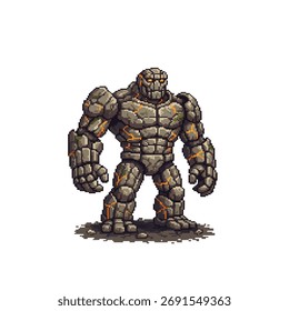 pixel art rock golem earth design de monstro de pedra forte elemental