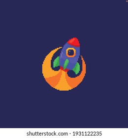 Pixel art rocket in circle of fire