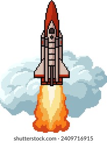 pixel art of rocket fly rise
