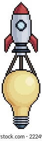 
Pixel art rocket with light bulb vector icon for 8bit game on white background
