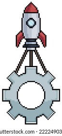 Pixel art rocket pulling gear vector icon for 8bit game on white background
