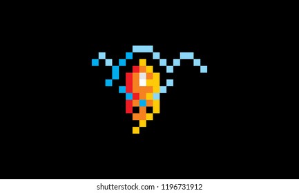 Pixel Art Rocket Sky Logo Vector icon