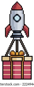 
Pixel art rocket taking gift vector icon for 8bit game on white background
