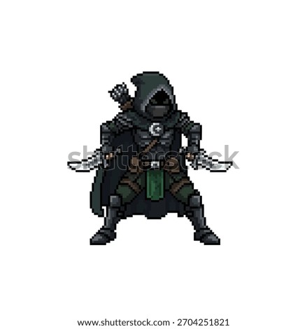 pixel art rogue defender patrolling silent kingdom night