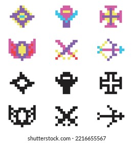 Pixel art. Role hero moba set icon