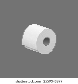 Pixel art roll toilet paper on a gray background. Minimalist and simple design created in retro pixel style