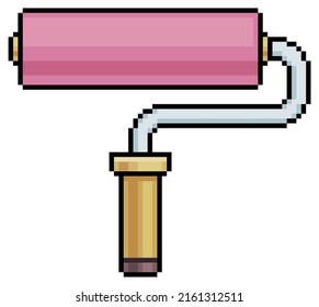 Pixel art roller brush vector icon for 8bit game on white background
