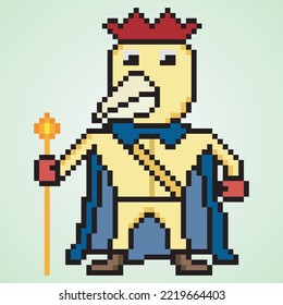 pixel art rooster king illustration character