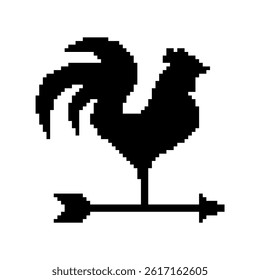 Pixel art of rooster wind direction icon sign vector. Pixelated rooster and arrow air direction.