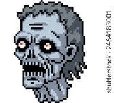 pixel art of rot zombie head isolated background