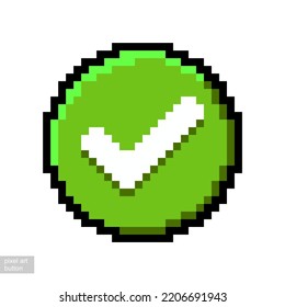 pixel art round button green check mark