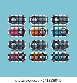 Pixel art rounded sets of slide active icon with variation color item asset.slide icon on pixelated style. 8bits perfect for game asset or design asset element for your game design asset