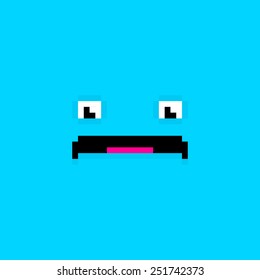 Pixel art sad face blue background